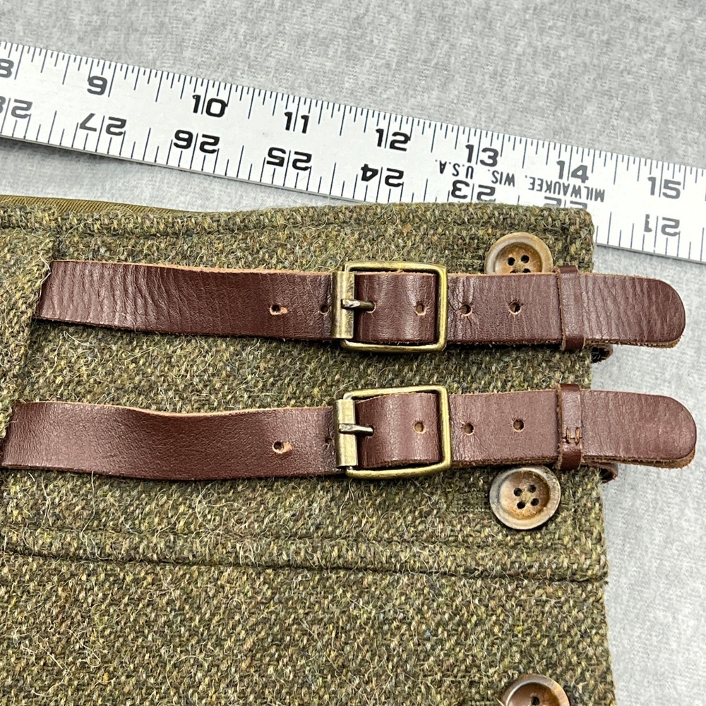VTG Ralph Lauren Skirt Womens 2 Green Wool Maxi Leather Buckle Tweed Equestrian - Picture 7 of 10